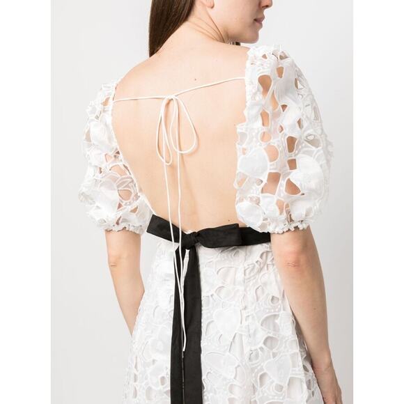 For Love & Lemons Marlene Midi Dress White Black Hearts M NWT - Picture 7 of 14